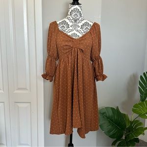 Rust Midi Puff Sleeve Dress